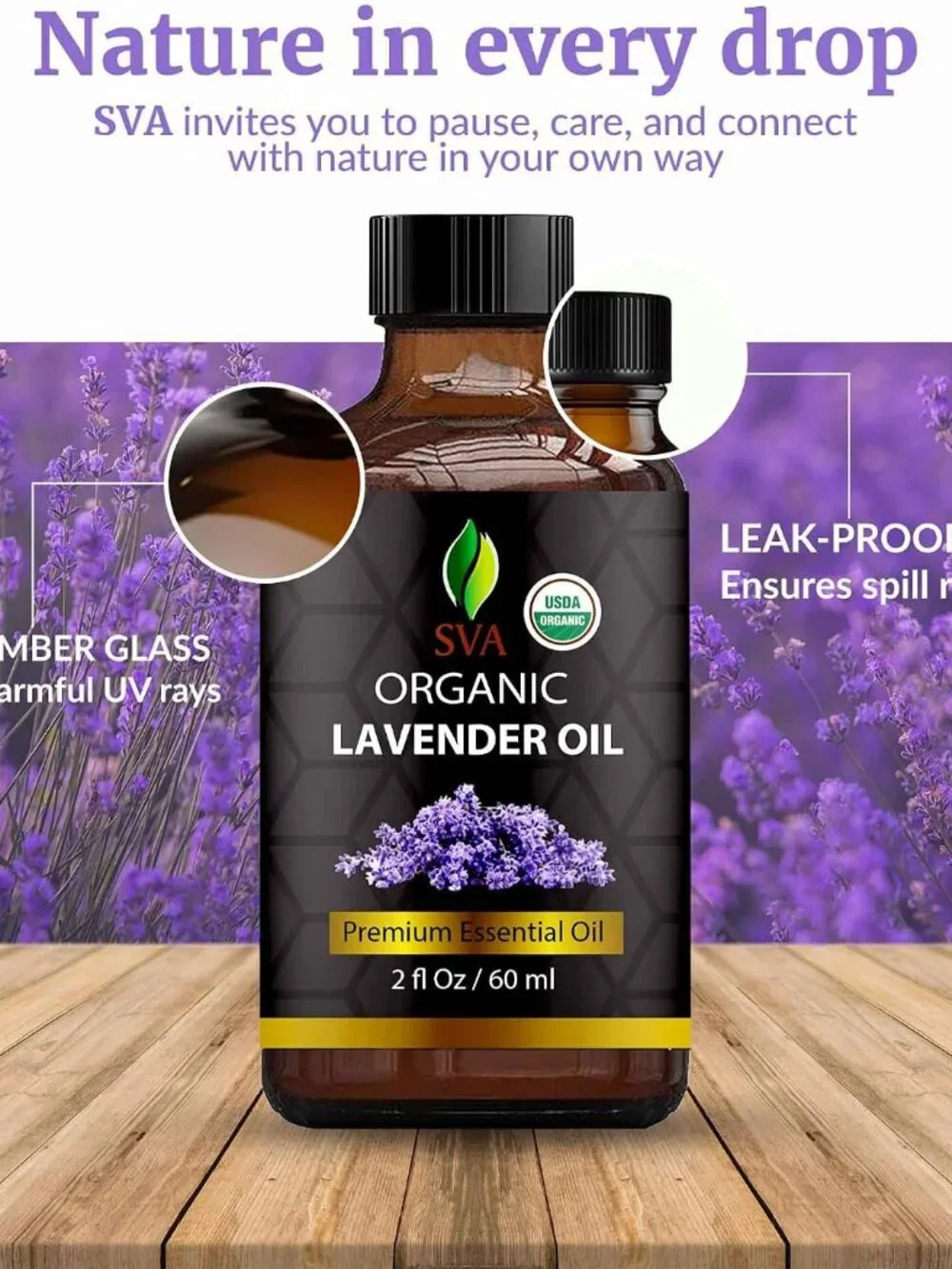 Lavender Essential Oil with Dropper, 2 Fl Oz (60 ml) -D